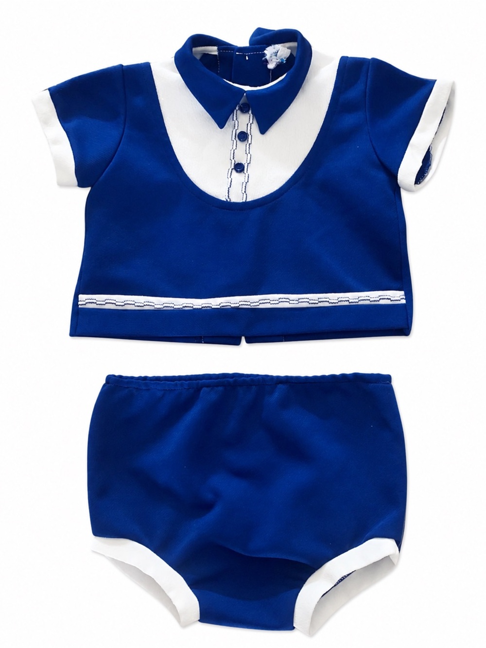 Vintage Blue White Baby Outfit Set Retro Collared Top Bloomers